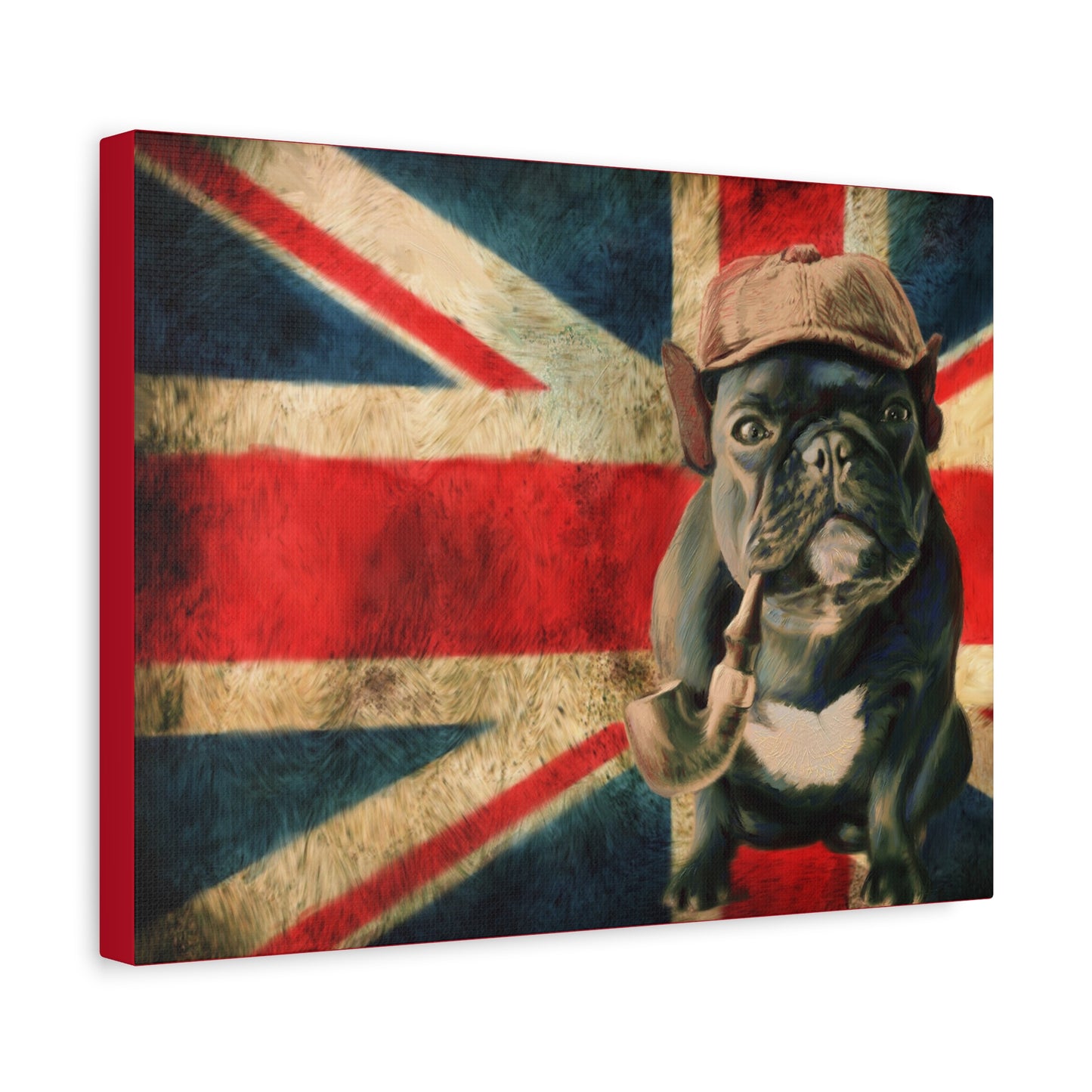 British Bulldog Canvas Wall Art – Vintage Union Jack with Smoking Frenchie