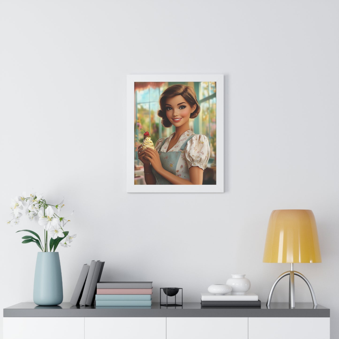 Framed Vertical Poster - Ice Cream Parlor Gal