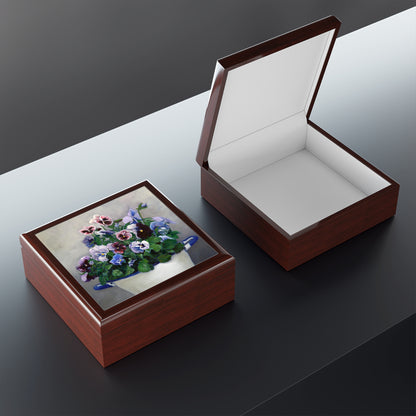 Jewelry/Keepsake Box - Pansies - Lacquered Wood Box  open