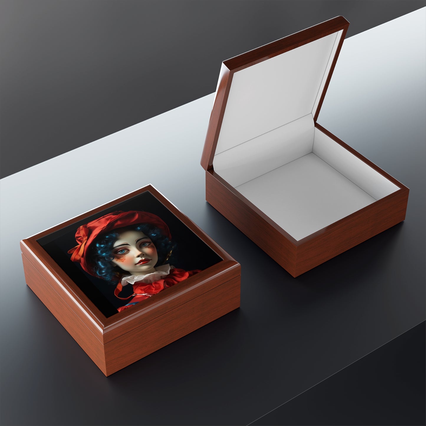 Renaissance Doll Wooden Jewelry Keepsake Box