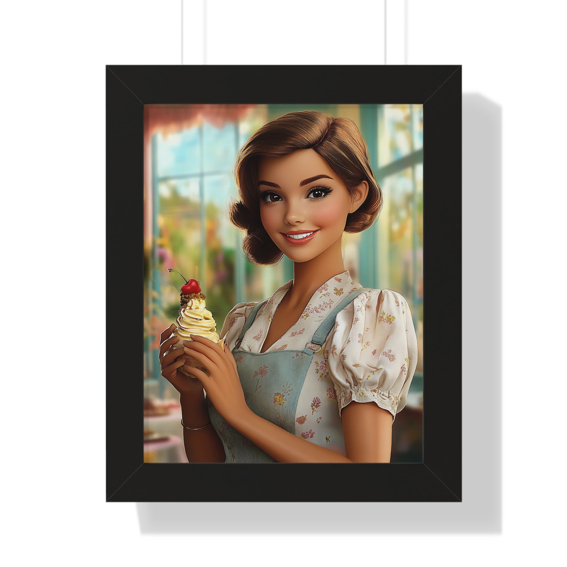 Framed Vertical Poster - Ice Cream Parlor Gal black frame