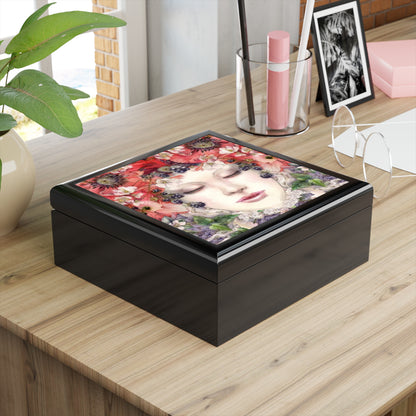 Jewelry/ Keepsake Box - Poppy Fairy - Lacquered Box  black box