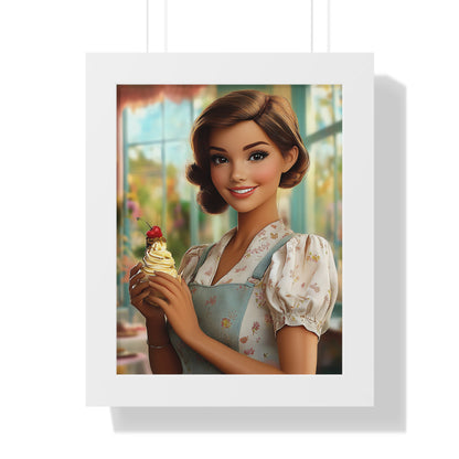 Framed Vertical Poster - Ice Cream Parlor Gal