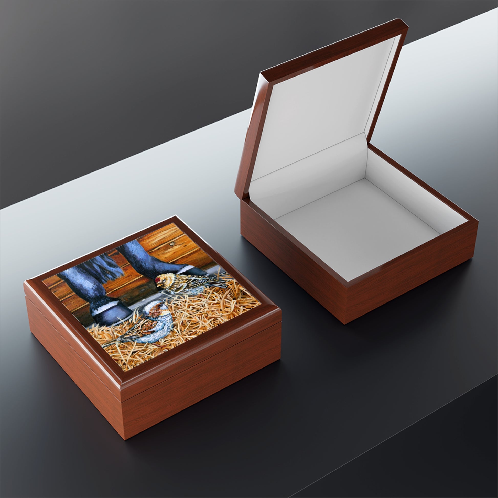 Jewelry Box/ Keepsake Box - Little Visitors Sparrows - Lacquer Box  box