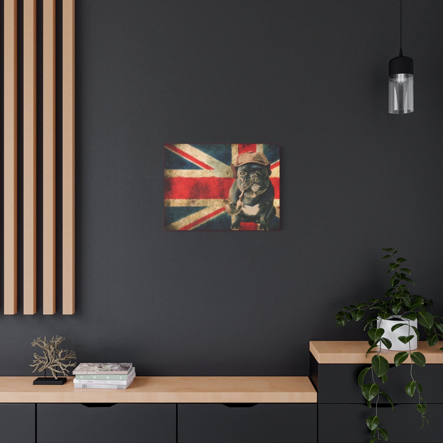 British Bulldog Canvas Wall Art – Vintage Union Jack with Smoking Frenchie