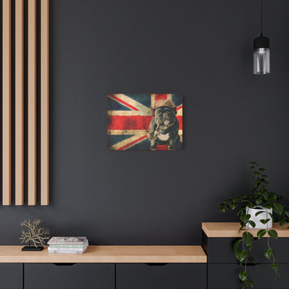 British Bulldog Canvas Wall Art – Vintage Union Jack with Smoking Frenchie