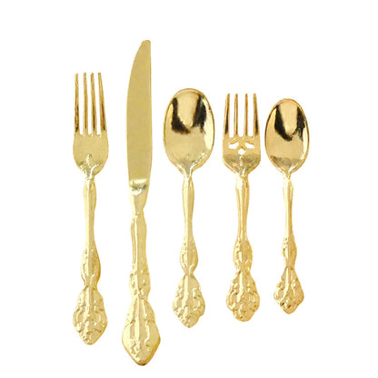 Gold 5 piece cutlery set in 1/6 scale 