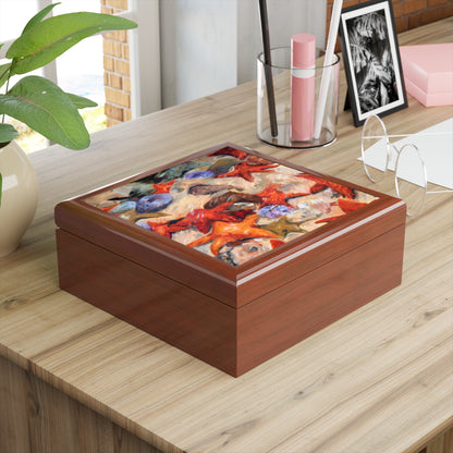 Jewelry Box - Starfish- Laquered Keepsake Box golden oak box