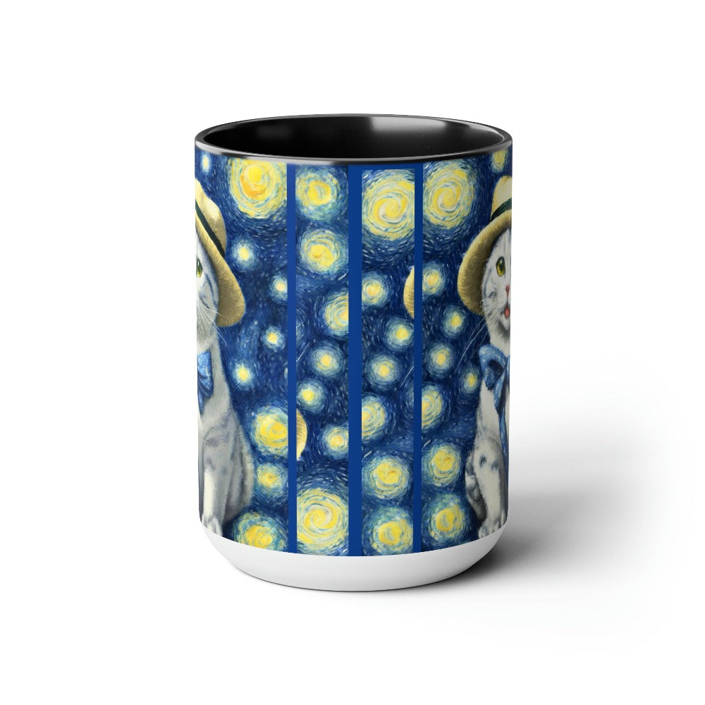 tarry Eye Cat Two-Tone Coffee Mugs, 15oz  front