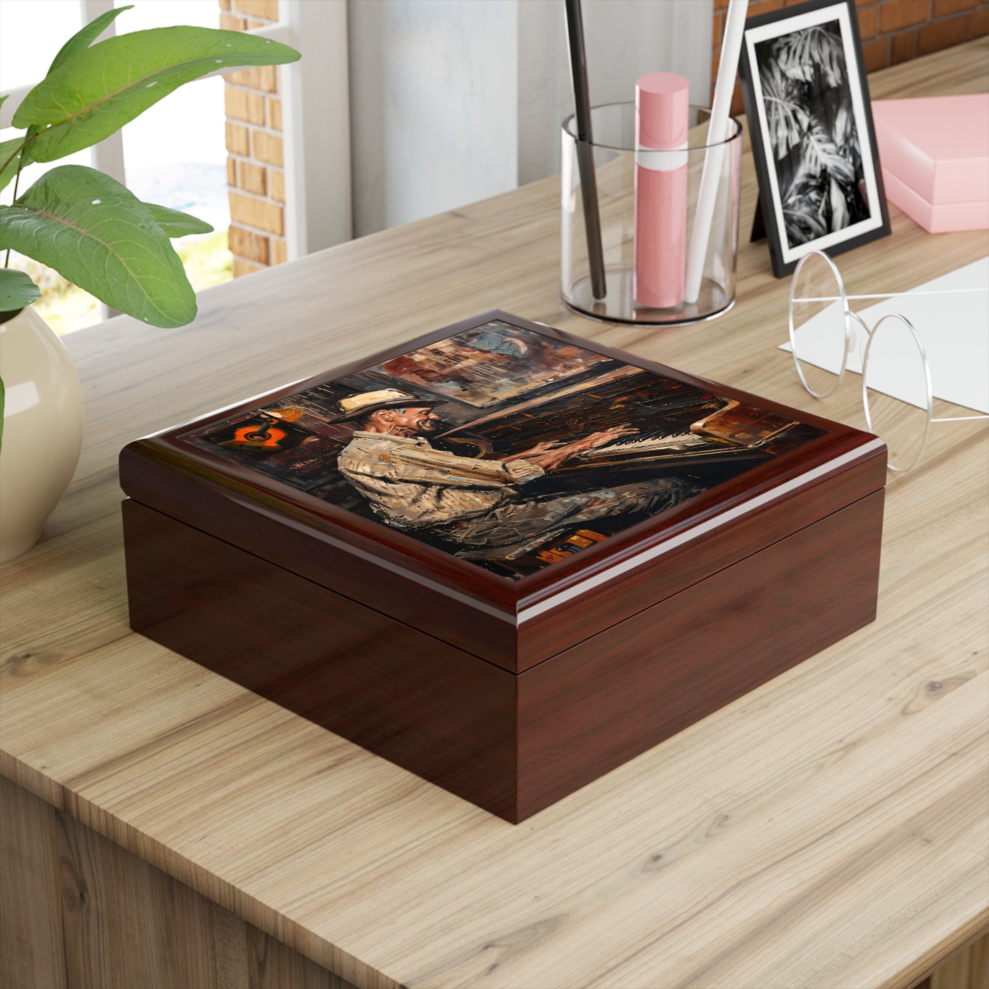 Jewelry Box - Keepsake Box - Honky Tonk Piano Player mahogany box
