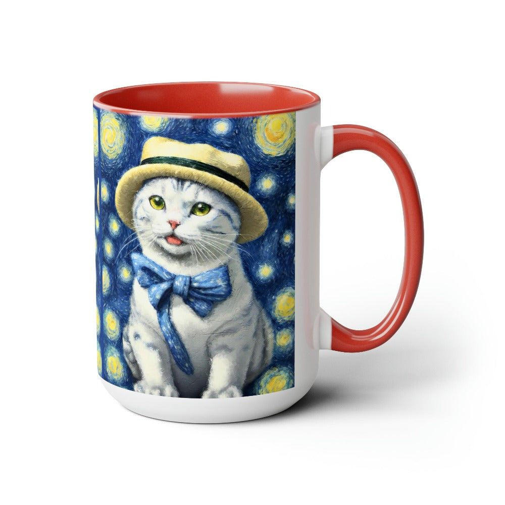 tarry Eye Cat Two-Tone Coffee Mugs, 15oz 