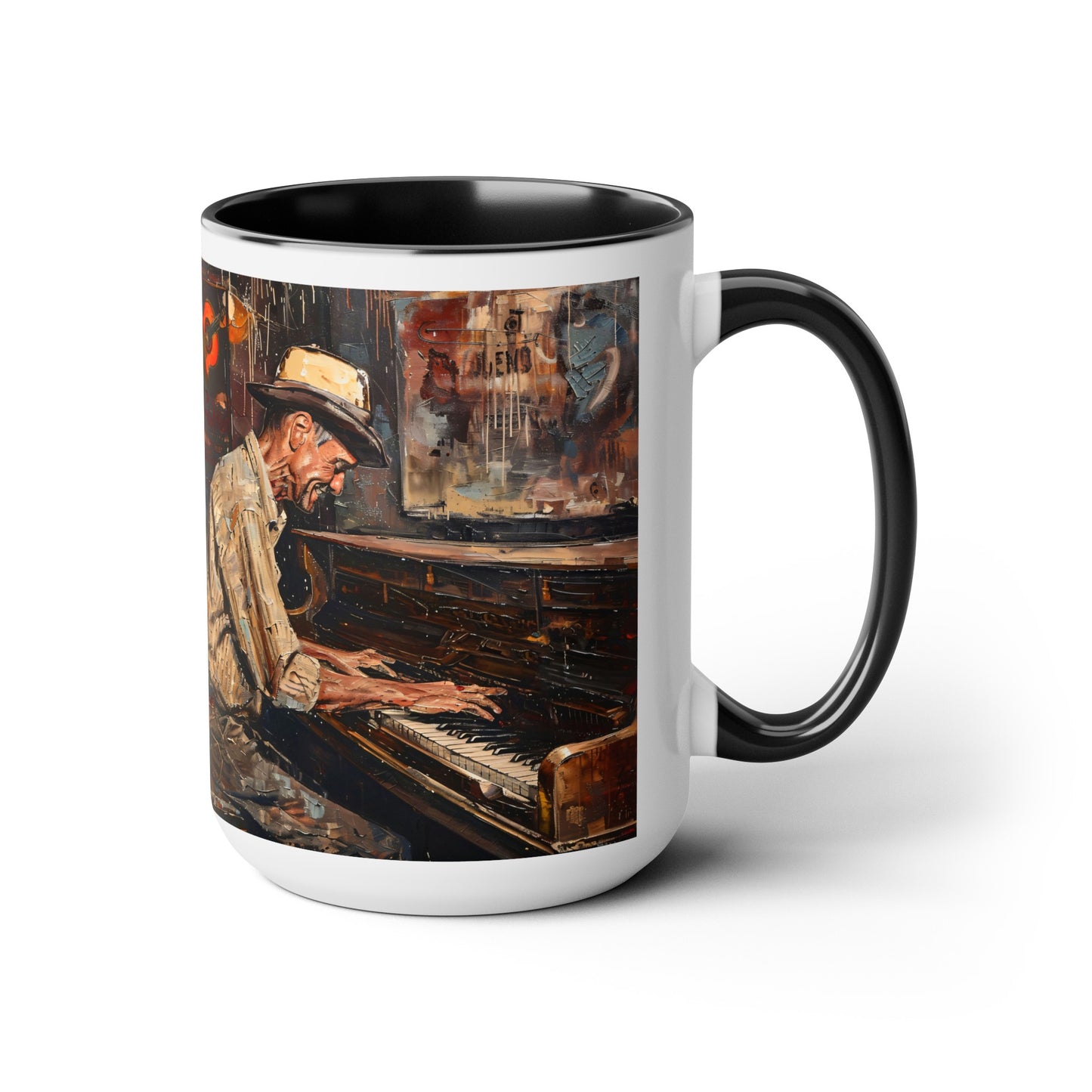Two-Tone Coffee Mugs, 15oz - Honky Tonk Piano Player
