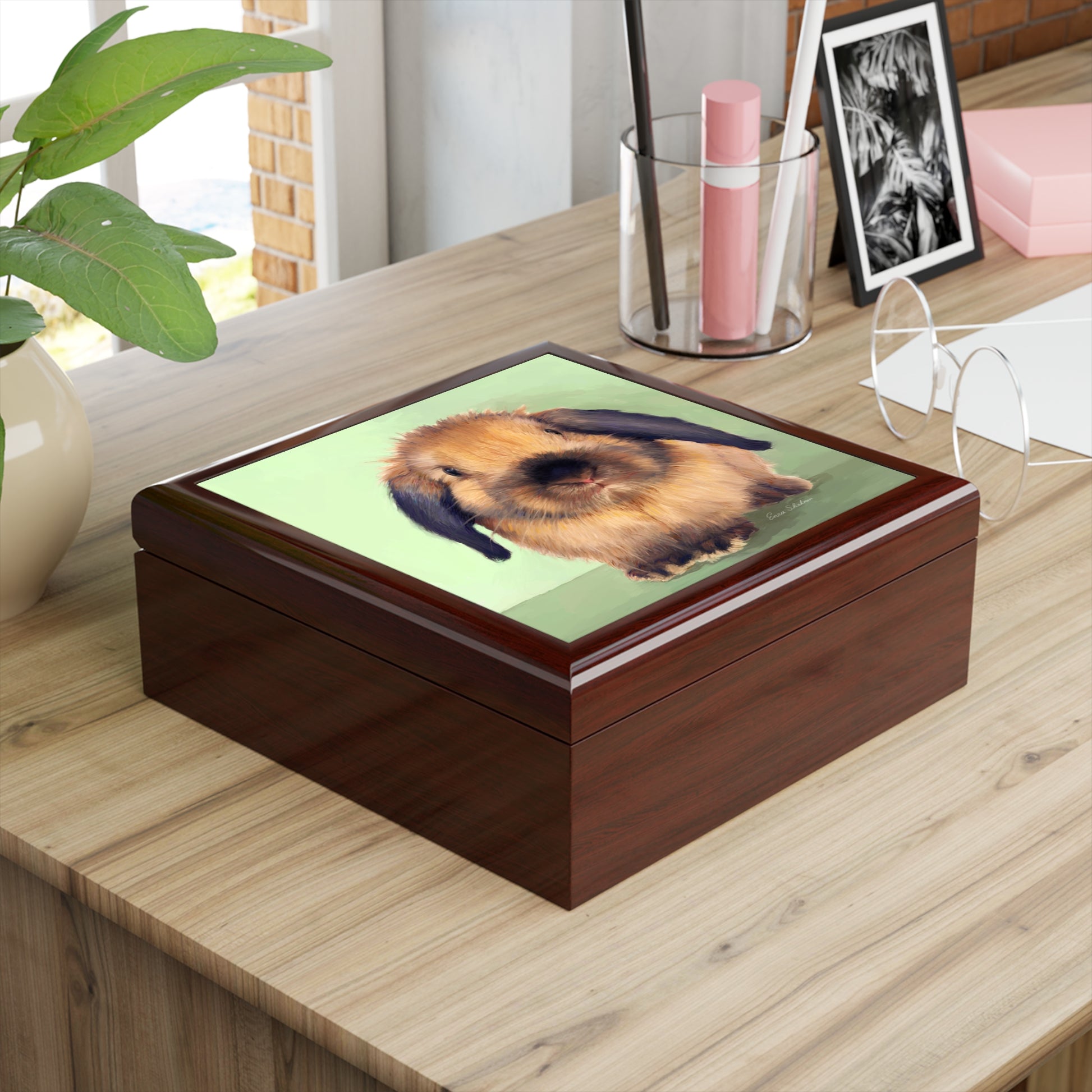 Jewelry / Keepsake Box - Holland Lop Rabbit - Lacquered Box mahogany