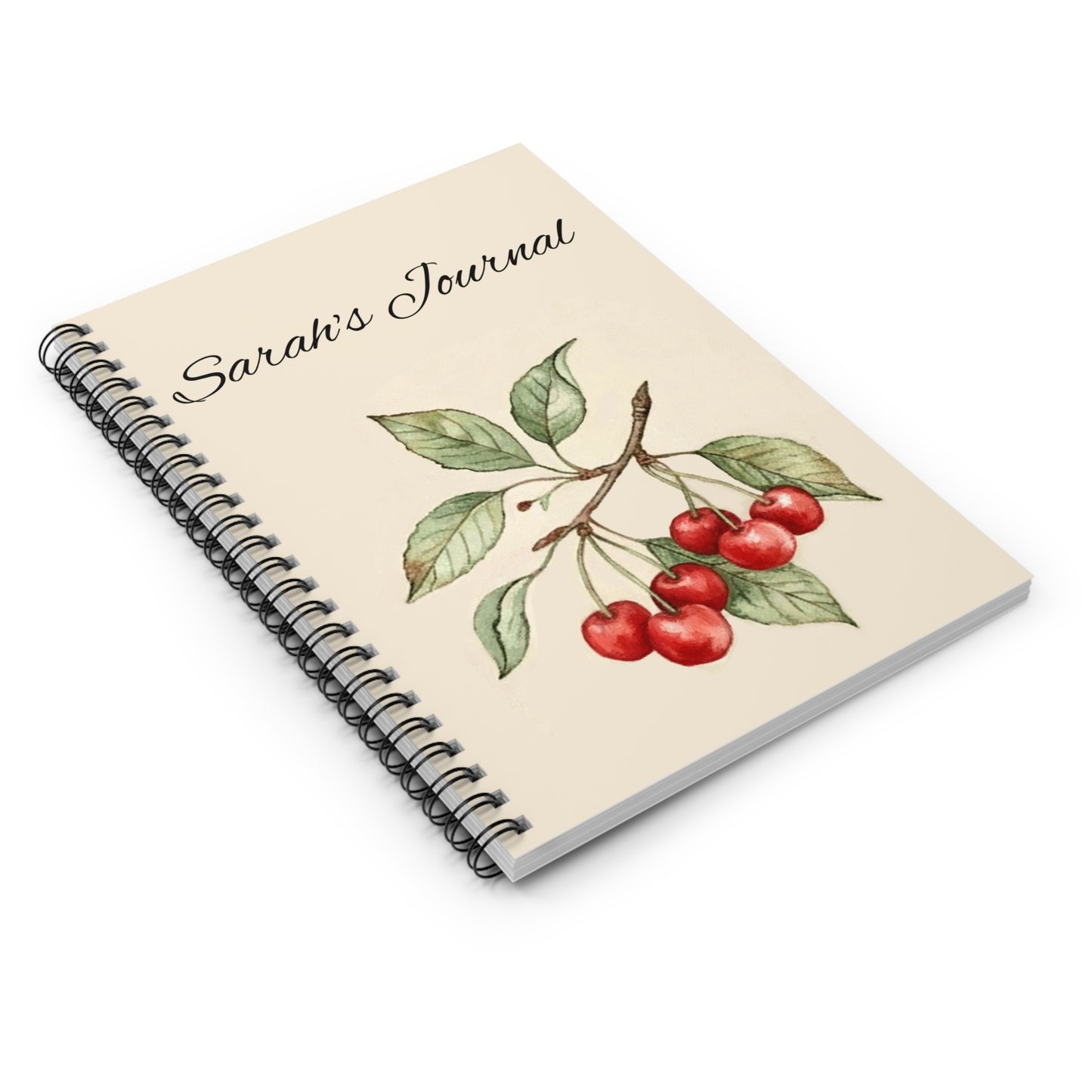 Cherry Botanical Spiral Notebook — Personalized "Sarah's Journal" Ruled Journal