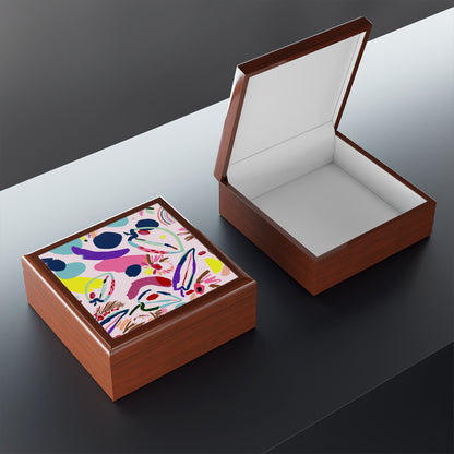 Jewelry Box - Utopia Keepsake Box - Abstract Design Lacquered Box inside