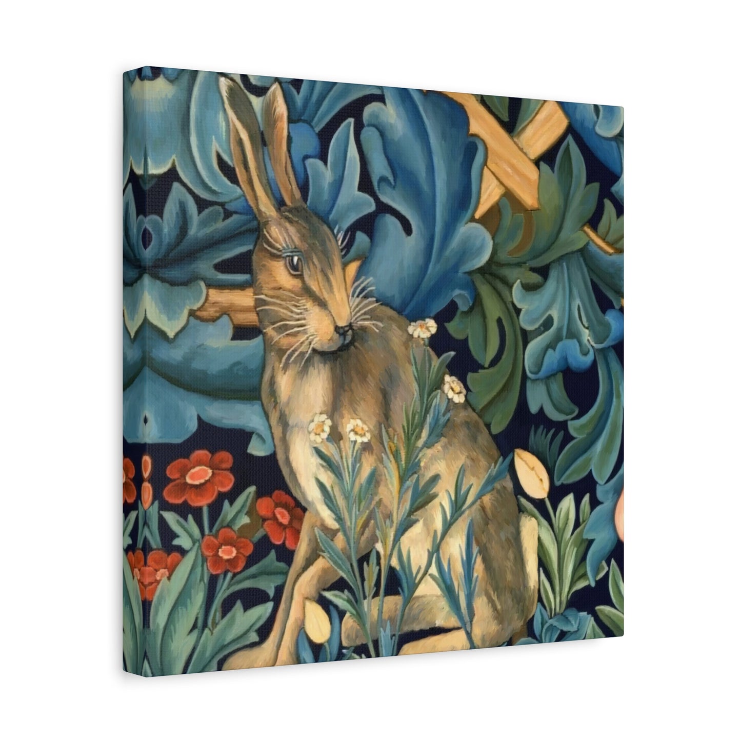 Matte Canvas, Stretched, 1.25" - William Morris Inspired Forest Rabbit