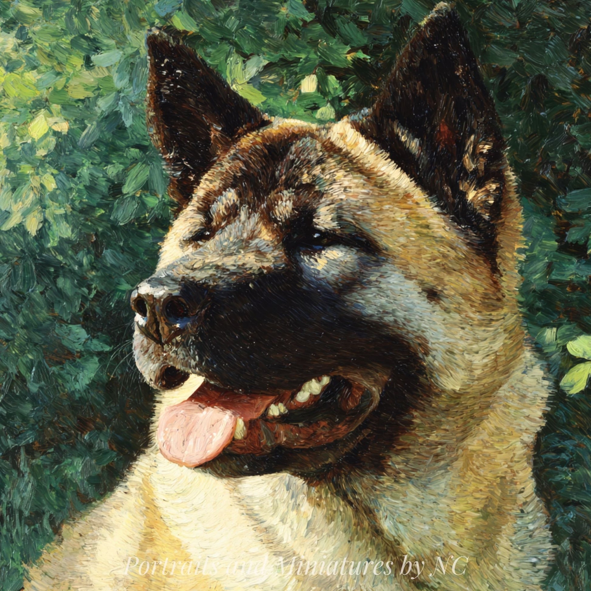 Akita profile Portrait in Oil