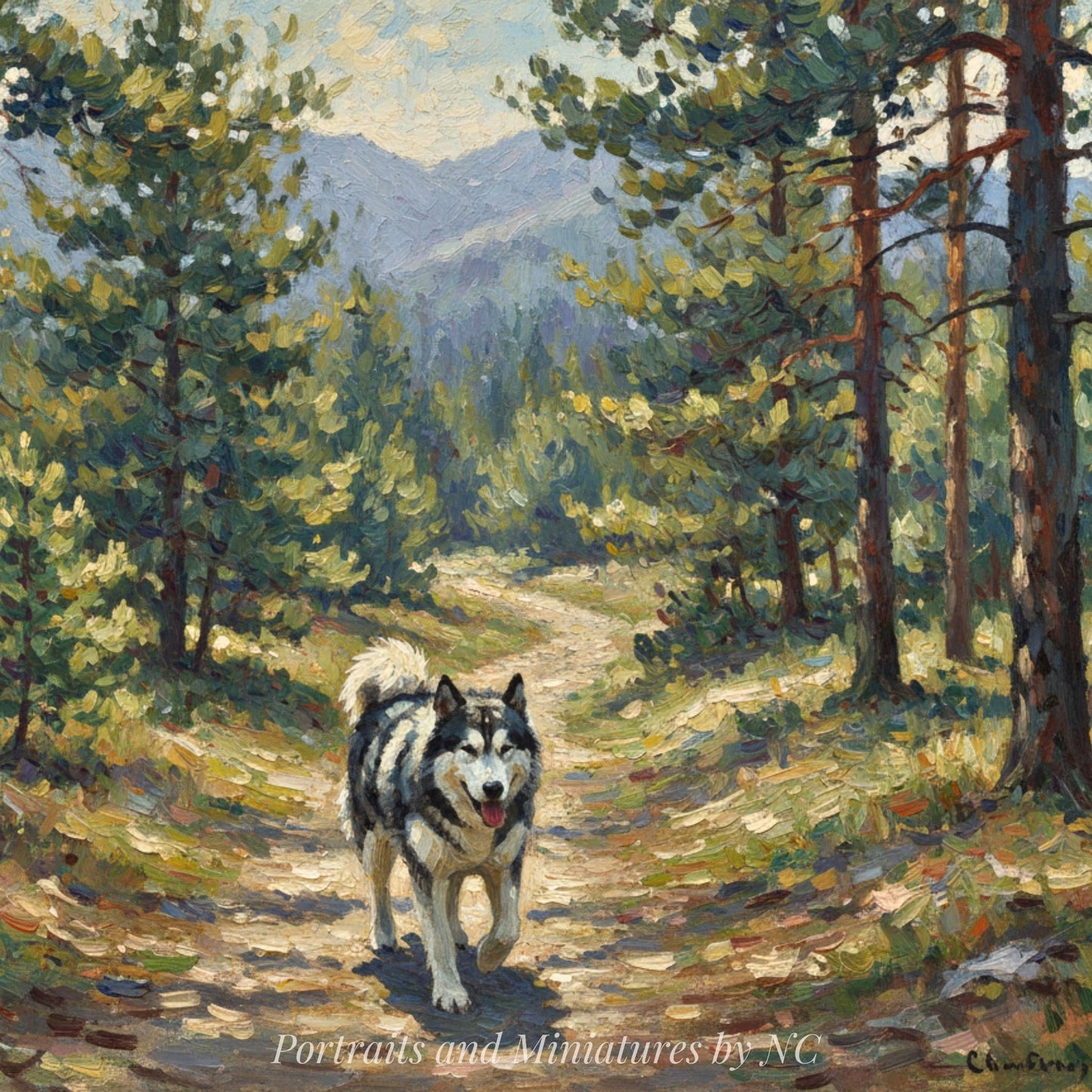 Alaskan Malamute Outdoor Hand Painted Digital Portrait