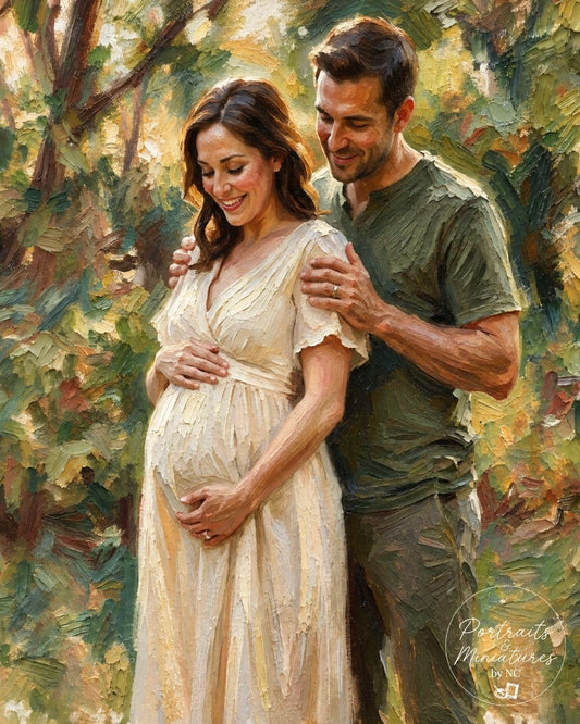 Custom Maternity Portrait - Expecting Couple — Hand-Painted Artwork from Photos