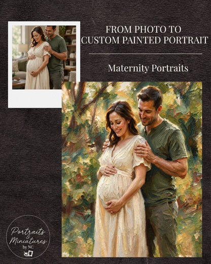 Custom Maternity Portrait - Expecting Couple — Hand-Painted Artwork from Photos