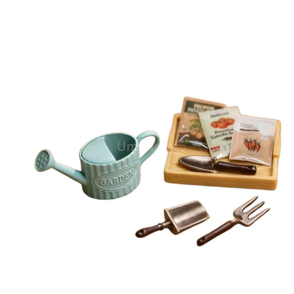 Miniature 1:12 Scale Gardening Tool & Seed Set with Watering Can | Dollhouse Fairy Garden Accessories