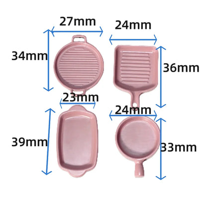 4Pcs 1/12 Scale Miniature Frying Pan Set – Alloy Metal Skillet & Steak Dish Model for Dollhouse Kitchen Accessories