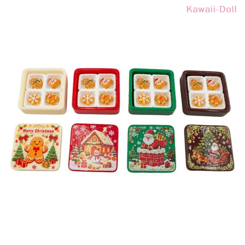 Miniature Christmas Gingerbread Cookie Gift Box - 3D Resin Cabochon Sets for Crafts & Dollhouse Decor