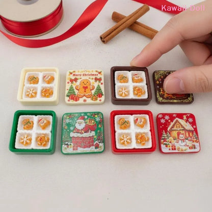 Miniature Christmas Gingerbread Cookie Gift Box - 3D Resin Cabochon Sets for Crafts & Dollhouse Decor