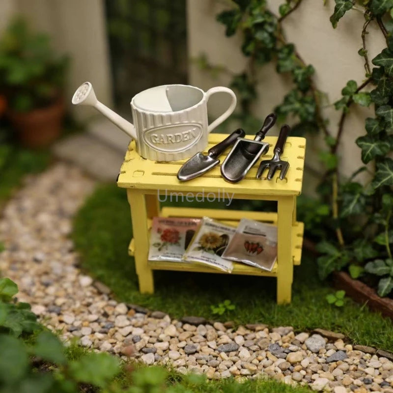 Miniature 1:12 Scale Gardening Tool & Seed Set with Watering Can | Dollhouse Fairy Garden Accessories