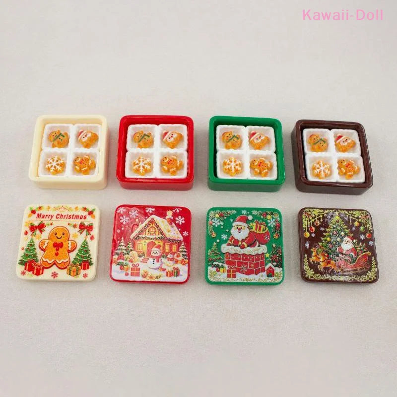 Miniature Christmas Gingerbread Cookie Gift Box - 3D Resin Cabochon Sets for Crafts & Dollhouse Decor