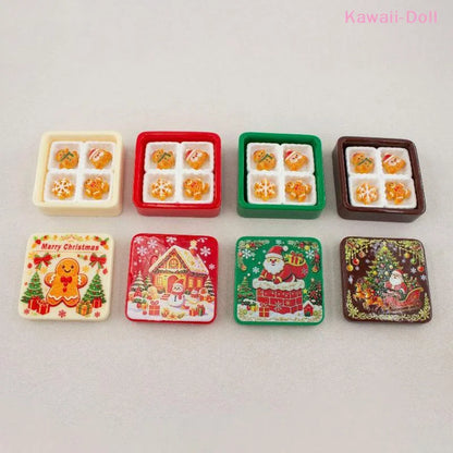 Miniature Christmas Gingerbread Cookie Gift Box - 3D Resin Cabochon Sets for Crafts & Dollhouse Decor