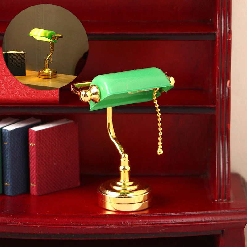 Dollhouse Miniature LED Desk Lamp - Green Postman Light for Dollhouse