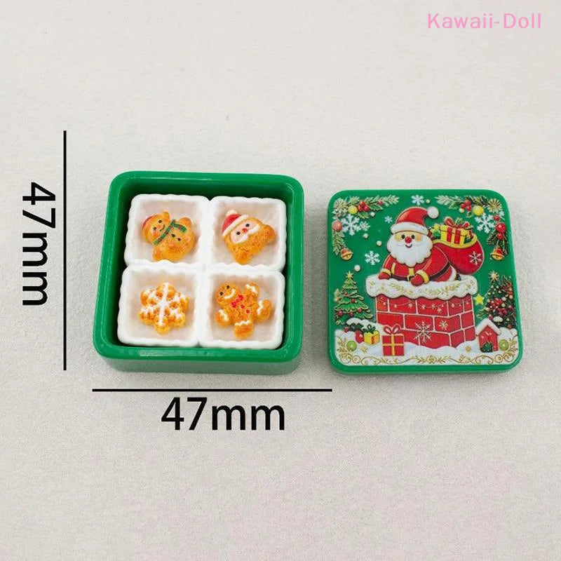 Miniature Christmas Gingerbread Cookie Gift Box - 3D Resin Cabochon Sets for Crafts & Dollhouse Decor