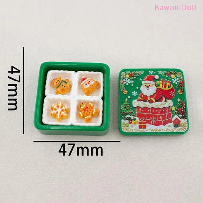Miniature Christmas Gingerbread Cookie Gift Box - 3D Resin Cabochon Sets for Crafts & Dollhouse Decor