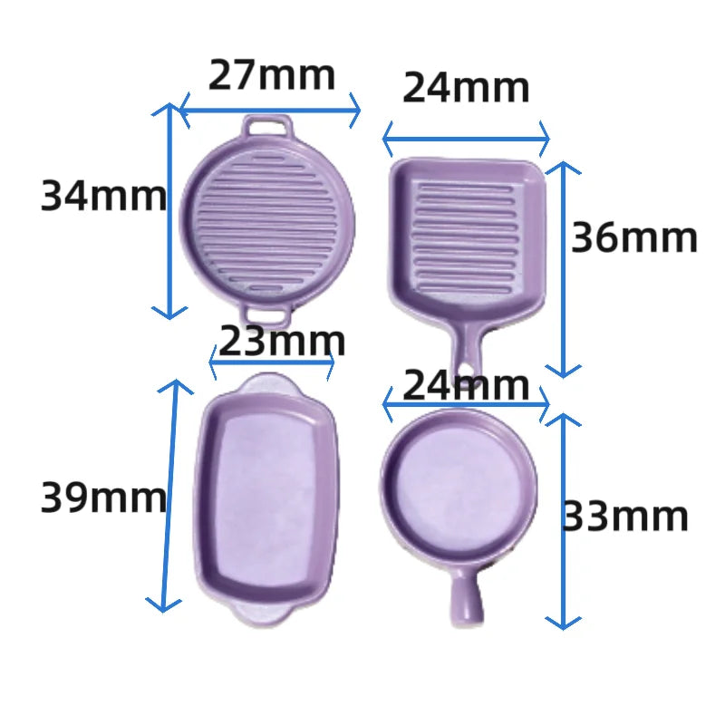 4Pcs 1/12 Scale Miniature Frying Pan Set – Alloy Metal Skillet & Steak Dish Model for Dollhouse Kitchen Accessories