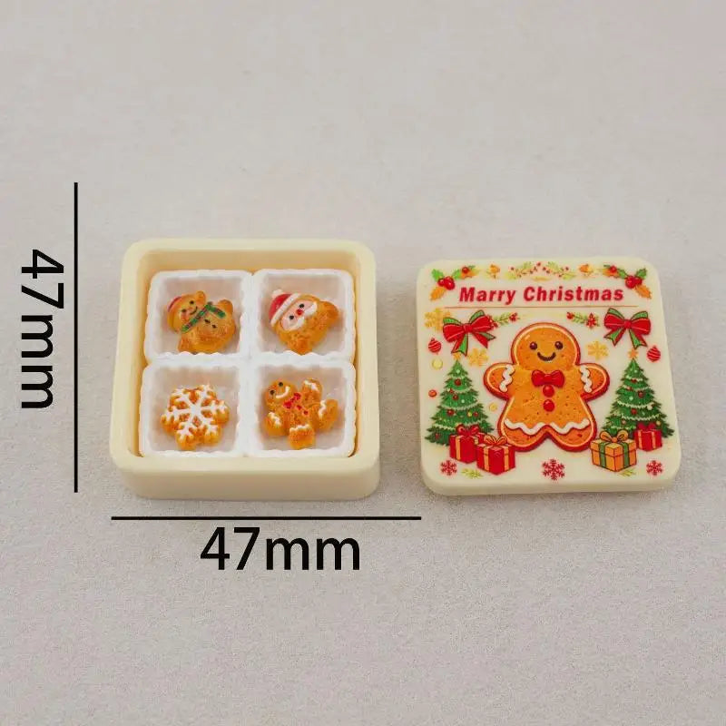 Miniature Christmas Gingerbread Cookie Gift Box - 3D Resin Cabochon Sets for Crafts & Dollhouse Decor