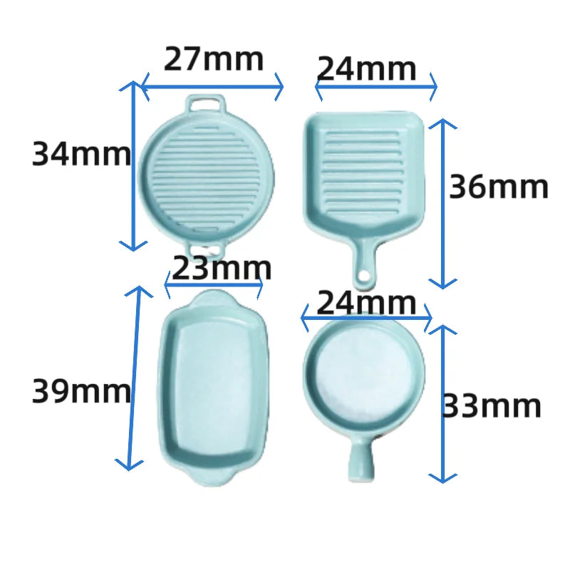 4Pcs 1/12 Scale Miniature Frying Pan Set – Alloy Metal Skillet & Steak Dish Model for Dollhouse Kitchen Accessories