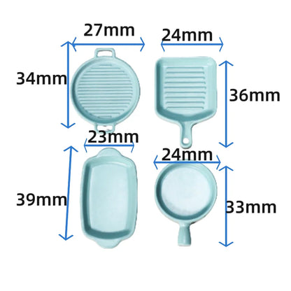 4Pcs 1/12 Scale Miniature Frying Pan Set – Alloy Metal Skillet & Steak Dish Model for Dollhouse Kitchen Accessories