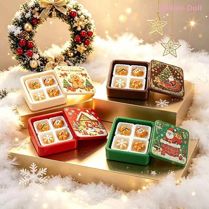 Miniature Christmas Gingerbread Cookie Gift Box - 3D Resin Cabochon Sets for Crafts & Dollhouse Decor