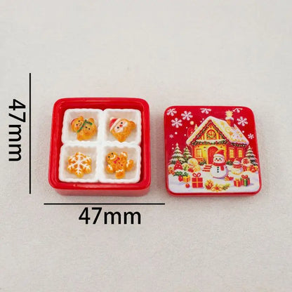 Miniature Christmas Gingerbread Cookie Gift Box - 3D Resin Cabochon Sets for Crafts & Dollhouse Decor