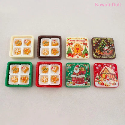 Miniature Christmas Gingerbread Cookie Gift Box - 3D Resin Cabochon Sets for Crafts & Dollhouse Decor