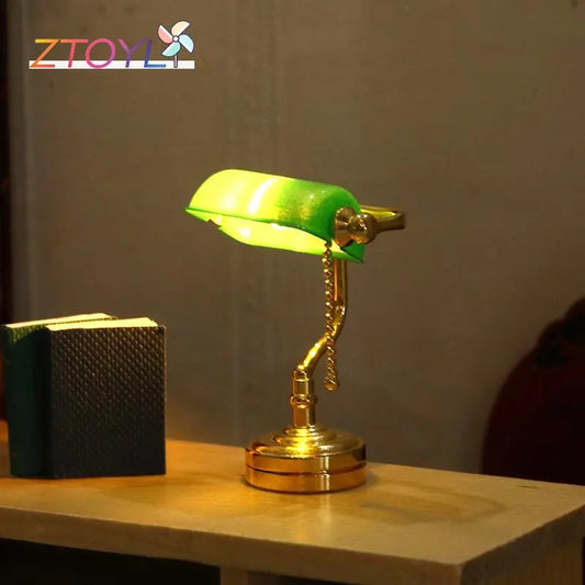 Dollhouse Miniature LED Desk Lamp - Green Postman Light for Dollhouse