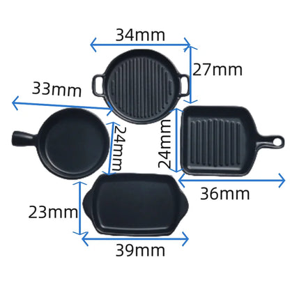 4Pcs 1/12 Scale Miniature Frying Pan Set – Alloy Metal Skillet & Steak Dish Model for Dollhouse Kitchen Accessories