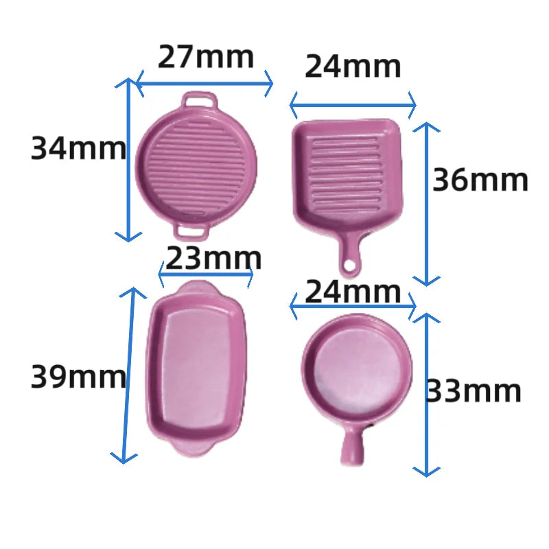 4Pcs 1/12 Scale Miniature Frying Pan Set – Alloy Metal Skillet & Steak Dish Model for Dollhouse Kitchen Accessories