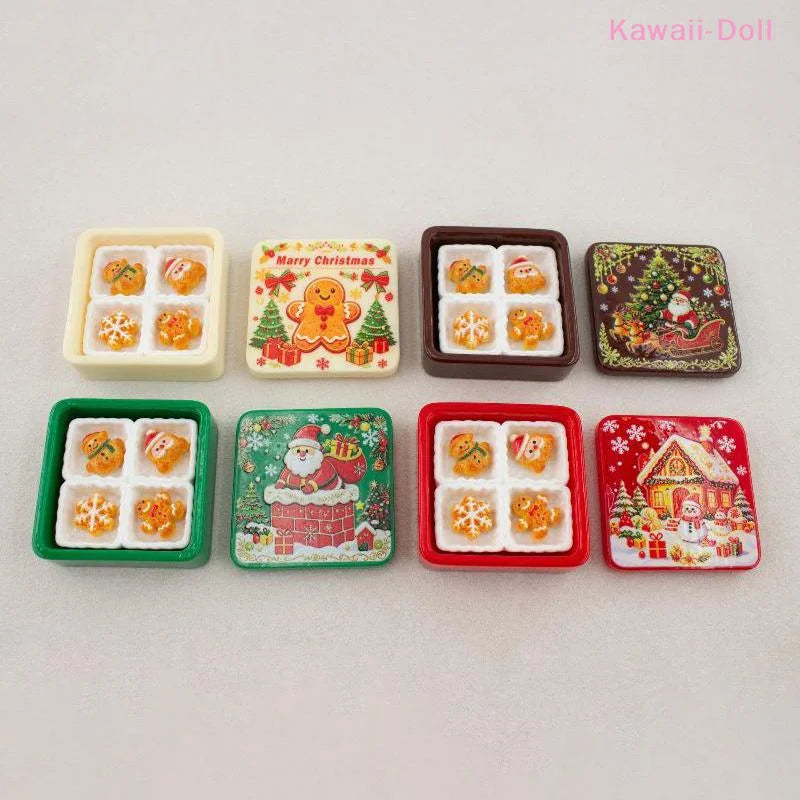 Miniature Christmas Gingerbread Cookie Gift Box - 3D Resin Cabochon Sets for Crafts & Dollhouse Decor