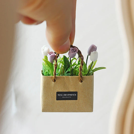 Miniature Tulip Flower Arrangement In Paper Bag