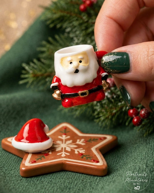 Miniature Santa Teacup Ornament - 1:12 Scale Dollhouse Christmas Decor