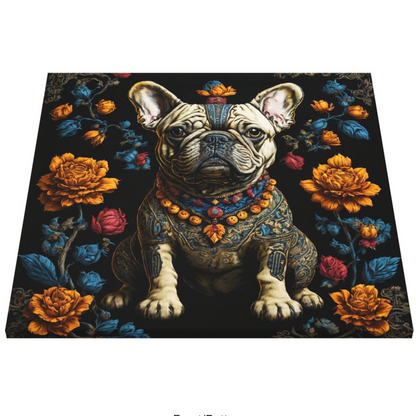 Mexican Folk Art French Bulldog Faux Canvas Print 10"x10"