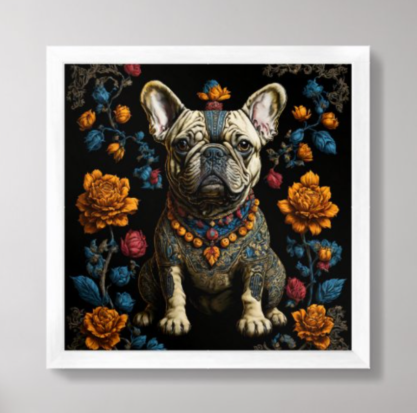 Mexican Folk Art French Bulldog Poster Print framed