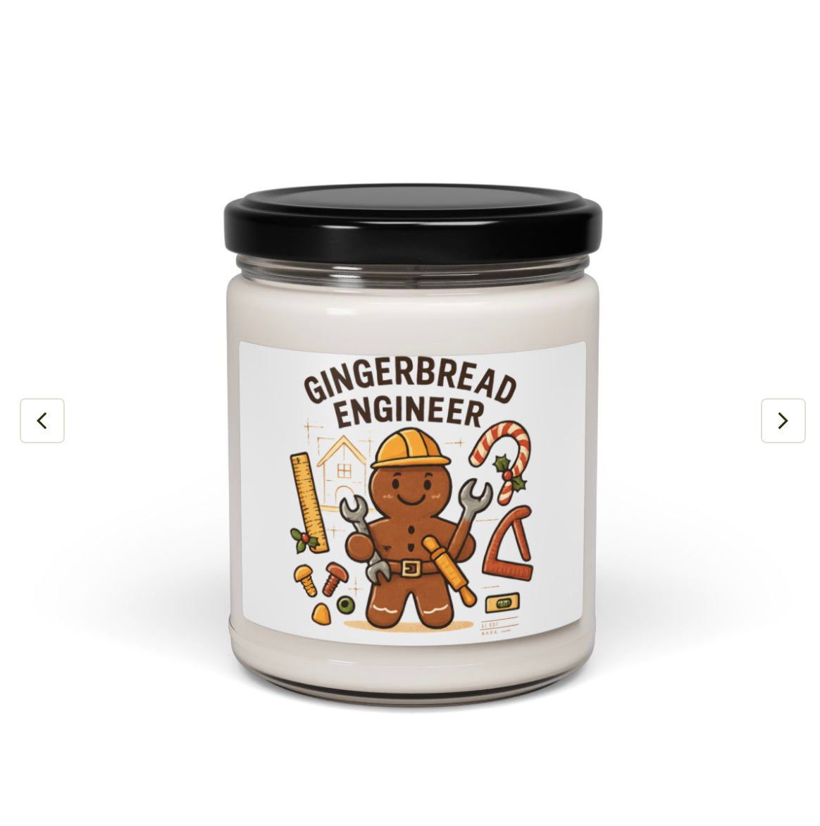 Candle jar with a gingerbread engineer design on a white background